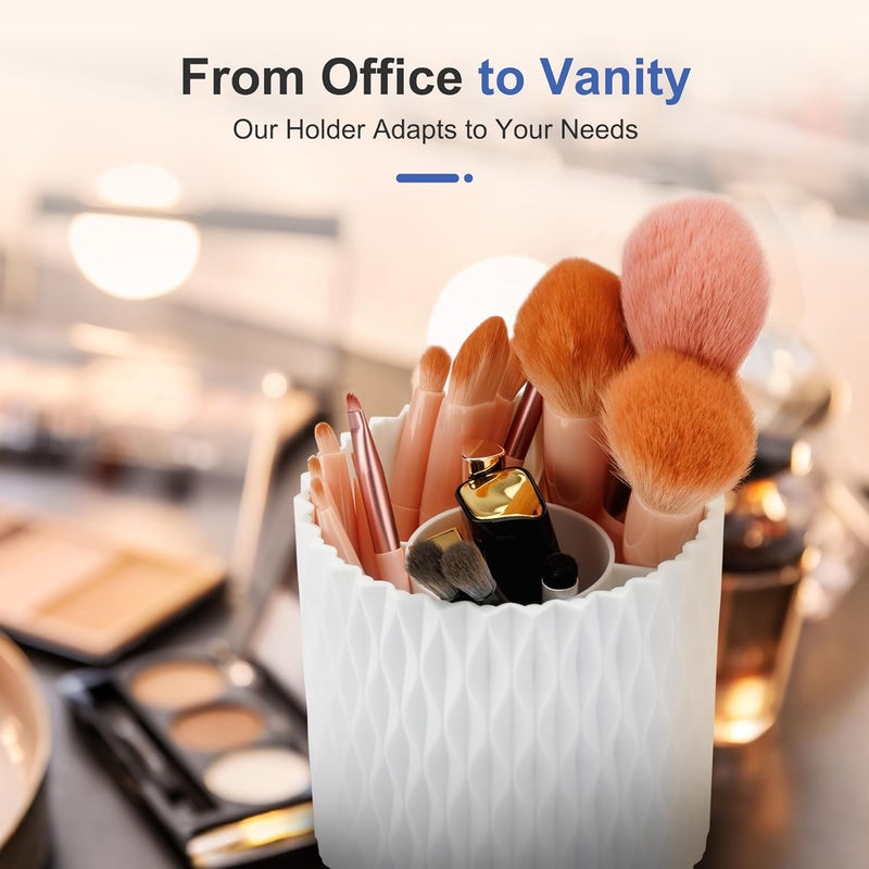 4Johor Pen Holder - 360° Rotating, 5 Slot Pen Holder For Desk. Pencil Holder For Office,School,Dorm Room&Vanity, Desk Accessories(White) - Image 3